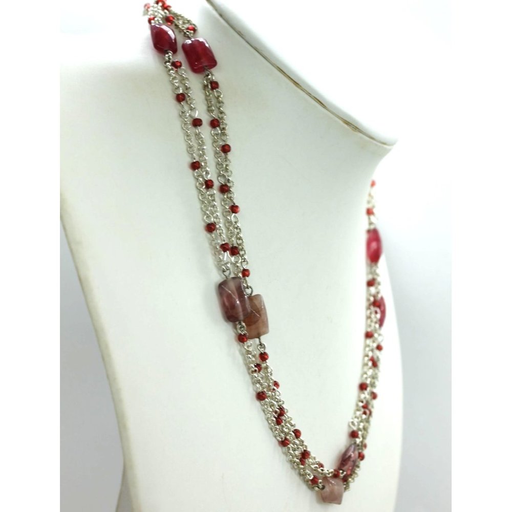 MONET pink & purple bead 2 strand  chain NECKLACE vintage, 35" original tag